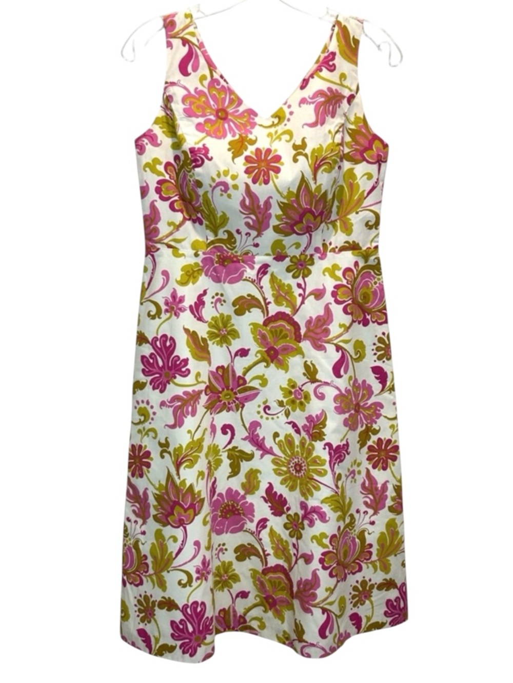 Boden Sleeveless Cotton Floral Fit and Flare V-Neck Midi Dress - Size 12